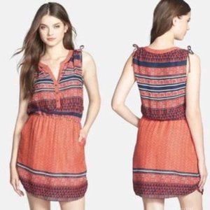Lucky Brand Women Aztec Paisley Pattern Sleeveless Self Tie Empire Dress P6013